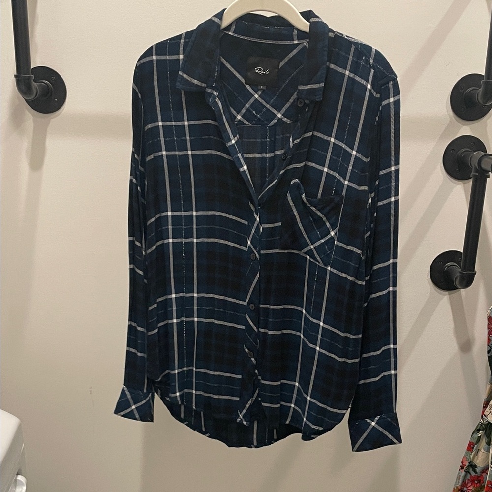 VGUC Rails Blue Plaid Button-Up Shirt with metalic stitch size S